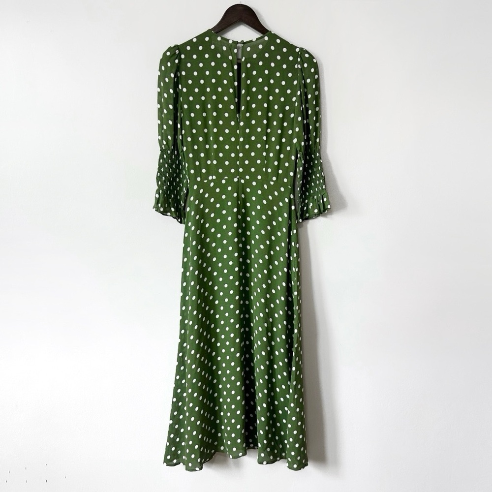 Reformation Carolena Polka Dot Midi Dress in Edamame Green - Picture 7 of 12